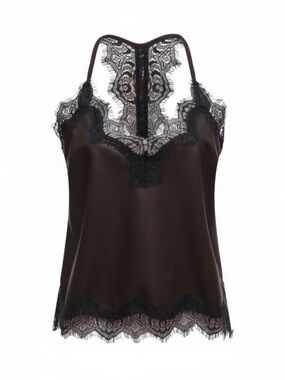 Black Lace-Trim Brown faux suede Tank Top